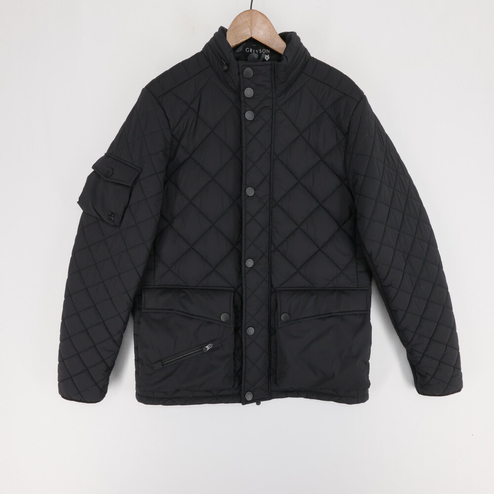 Greyson M7 Touring Jacket Mens M Black Quilted Hooded Snap Full Zip Field